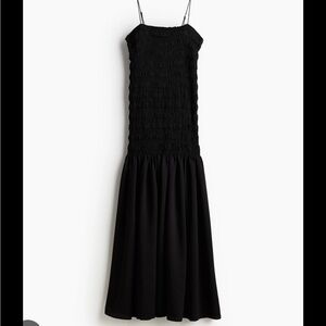 H&M Elegant Black Smocked Maxi Dress